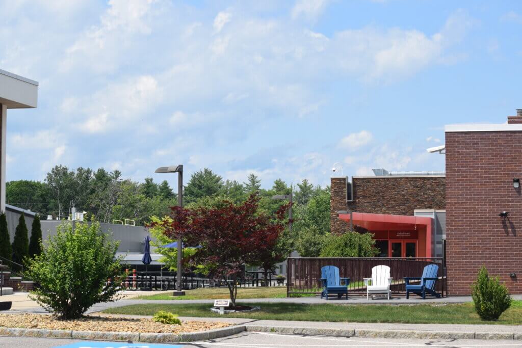 View of the Auto building and CAT building from the parking lot