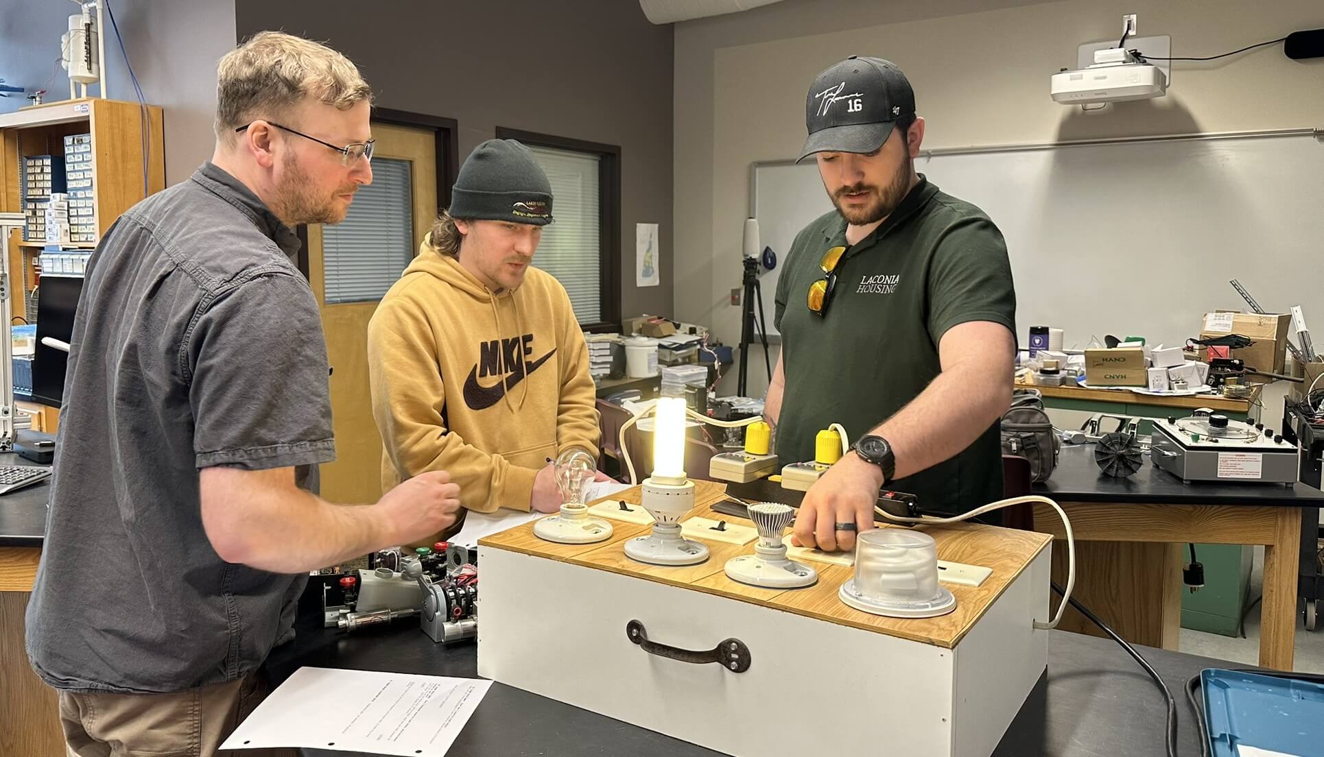 BOC students working on lights