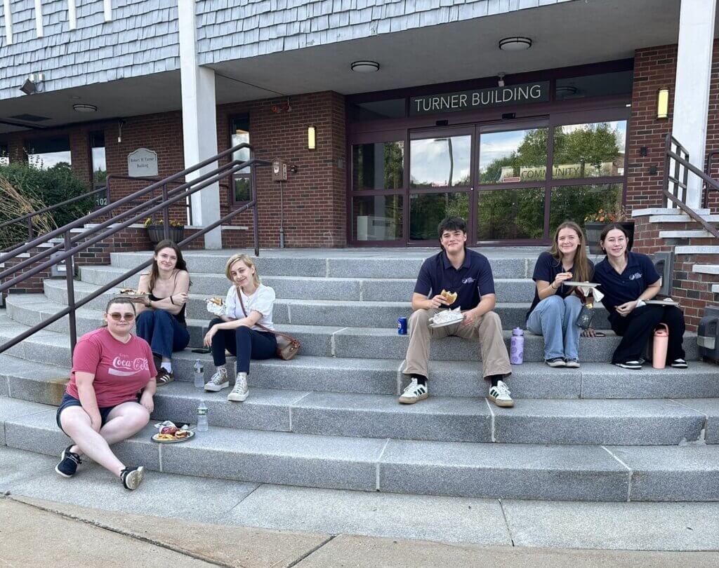 Students on Turner Building steps