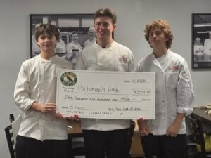 Winning students posing with check